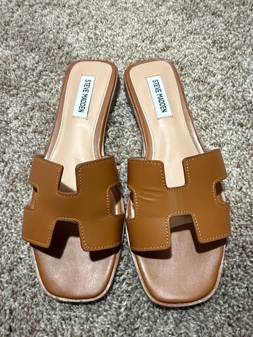 Steve Madden Hadyn Cognac Brown Leather Slide Mules